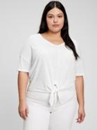 Linen Blend V-neck Tie-front T-shirt