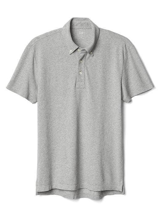 Gap Men Button Down Collar Pique Slim Fit Polo - New Heather Grey