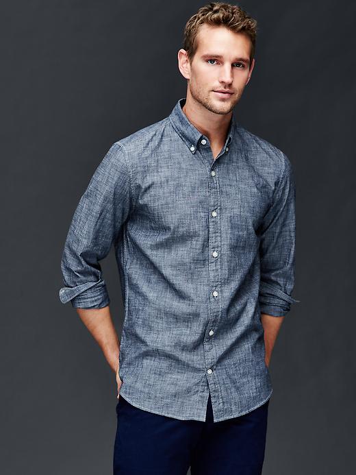 Gap Men Clean Chambray Slim Fit Shirt - Dark Chambray