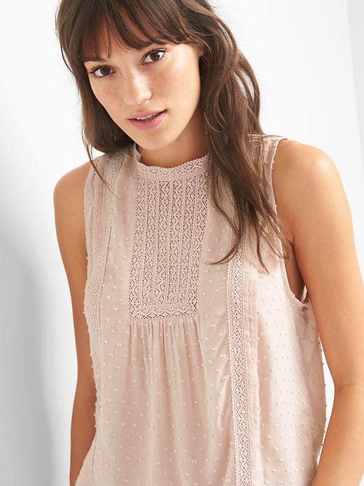 Gap Women Swiss Dot Lace Tank - Dull Rose