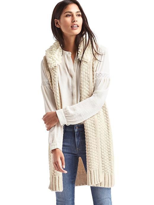 Gap Women Sherpa Collar Sweater Vest - Sand
