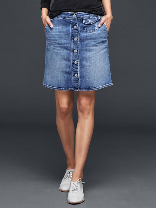 Gap Women 1969 Denim Skirt Button Front - Medium Wash