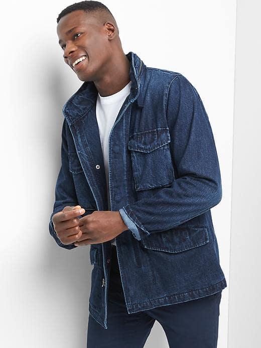 Gap Men Denim Eagle Fatigue Jacket - Blue