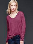 Gap Women Linen Scoop Neck Tee - Bell Burgundy