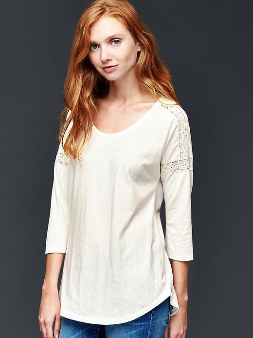 Gap Women Lace Trim Scoopneck Top - Snow Cap