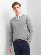 Gap Men Merino Wool V Neck Sweater - New Heather Grey