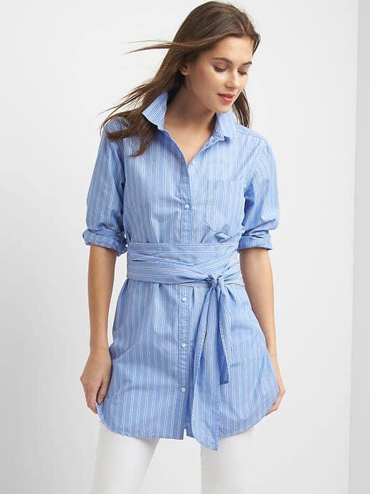 Gap Women Stripe Wrap Belt Shirt - Blue Stripe