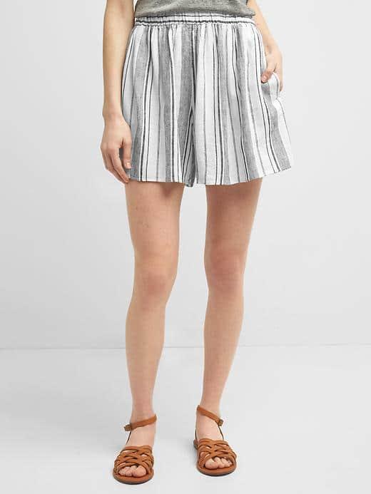 Gap Women Stripe Linen Drapey Shorts - Black Stripe