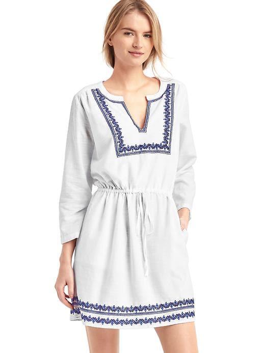 Gap Women Embroidery Split Neck Dress - White