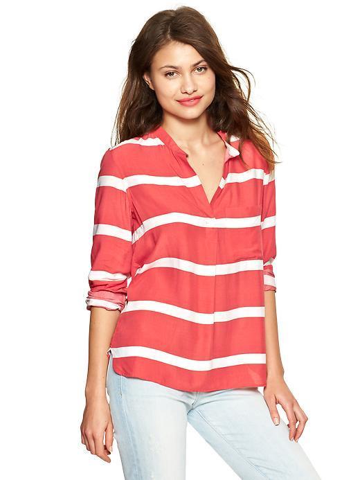 Gap Fluid Stripe Split Neck Top - Red Stripe