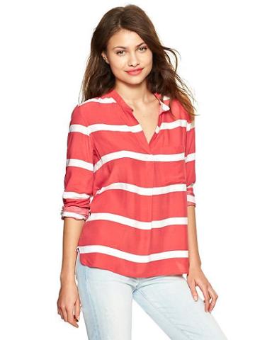 Gap Fluid Stripe Split Neck Top - Red Stripe