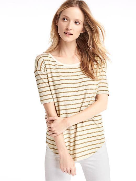 Gap Women Stripe Short Drop Sleeve Tee - Brown Stripe