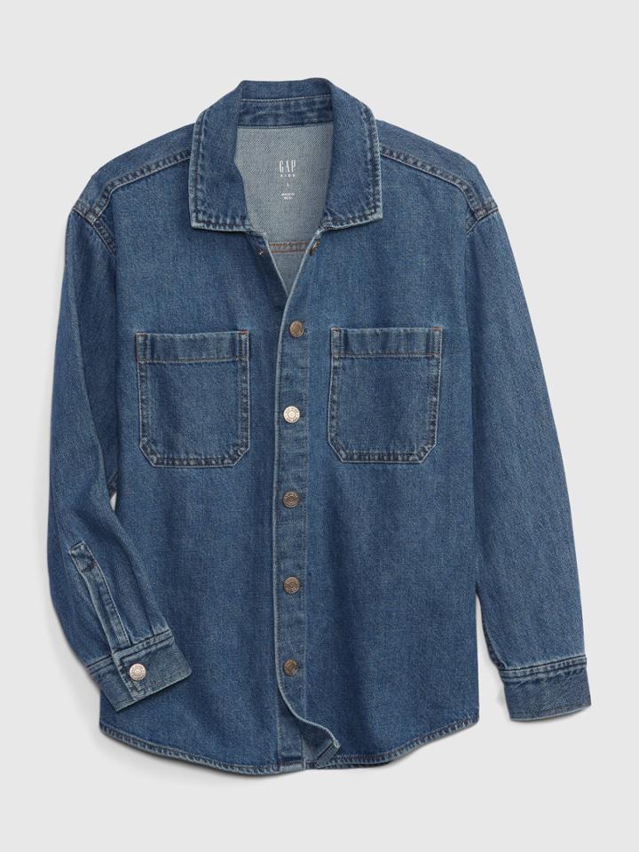 Kids Oversized Denim Shirt Jacket With Washwell