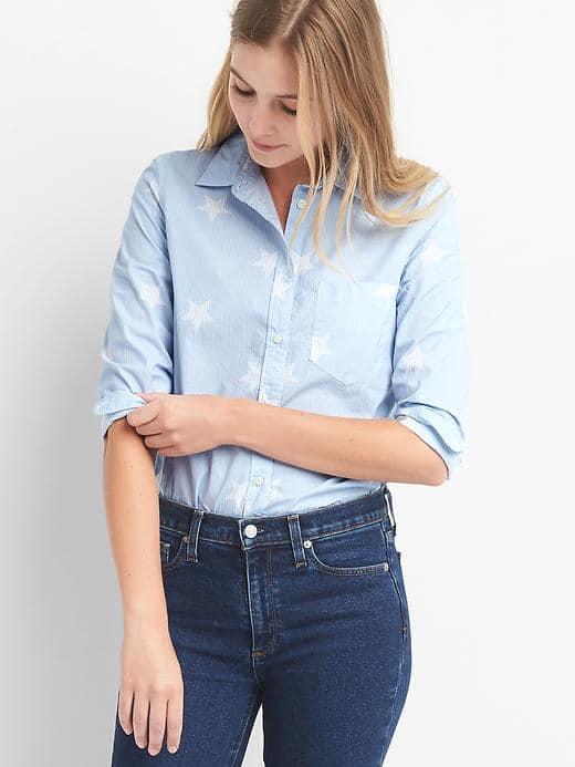 Gap Women Poplin Stars And Stripes Shirt - Blue Stripe