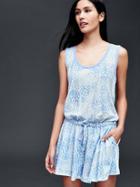 Gap Women Linen Cotton Print Skort Romper - Light Blue