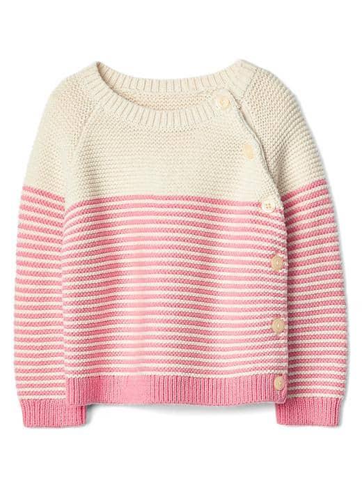 Gap Stripe Garter Button Sweater - Pink Stripe