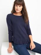 Gap Women Ruffle Hem Crewneck Sweater - Navy