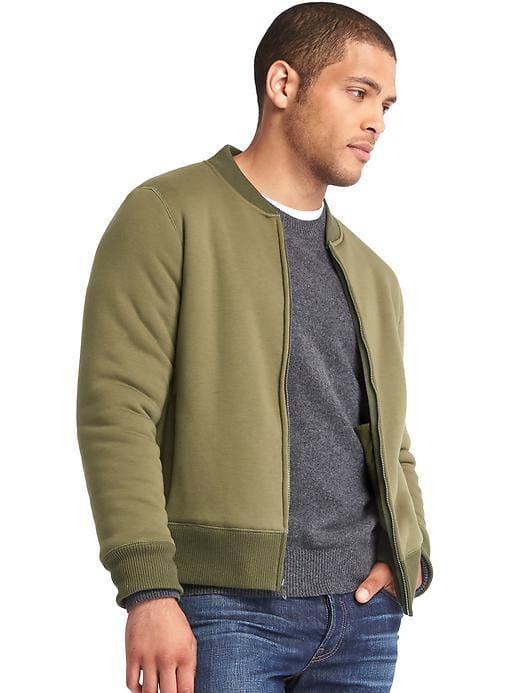 Gap Men Sherpa Lined Zip Bomber - Black Moss