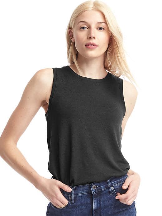 Gap Women Softspun Knit Muscle Tank - True Black