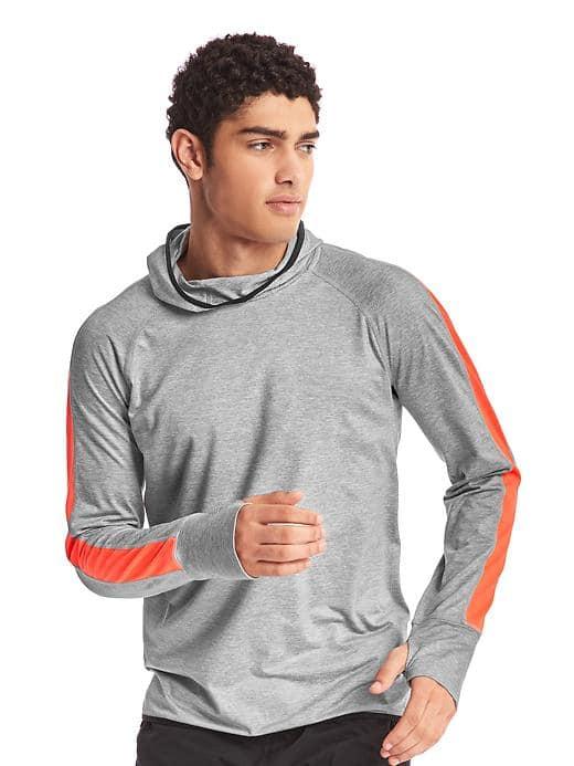 Gap Men Brushed Tech Jersey Running Hoodie - Light Heather Gray