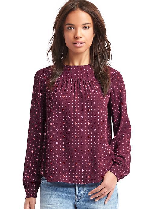 Gap Print Long Sleeve Blouse - Garnet