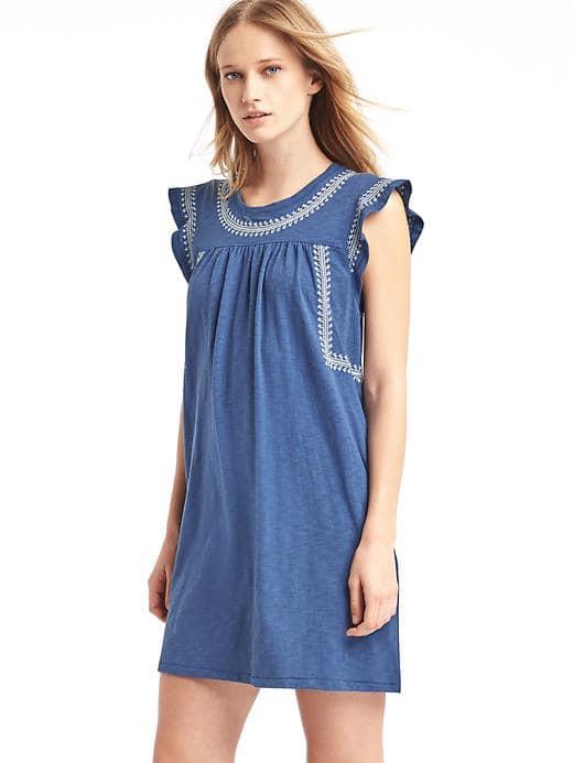 Gap Women Embroidered Slub Jersey Swing Dress - Chrome Blue