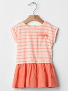 Gap Stripe Mix Fabric Pocket Dress - Neon Coral
