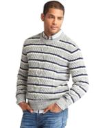 Gap Men Cable Knit Stripe Crew Sweater - Gray Stripe