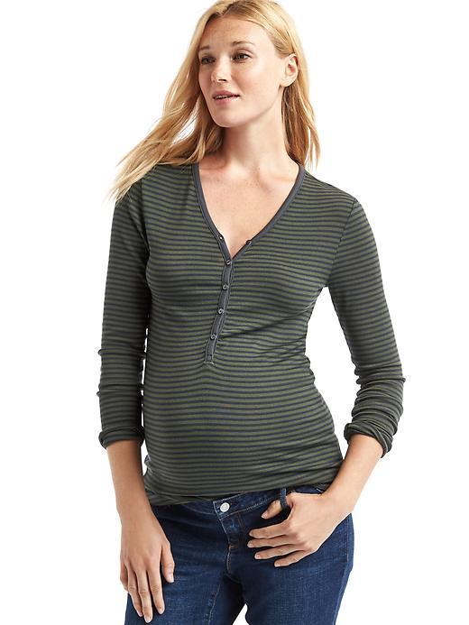 Gap Stripe Ribbed V Neck Henley - Green Stripe