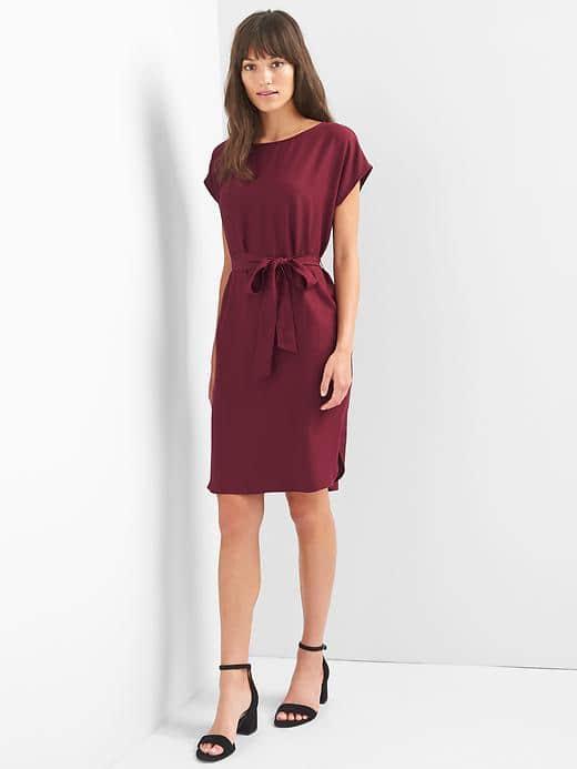 Gap Women Tie Belt Shift Dress - Red Delicious