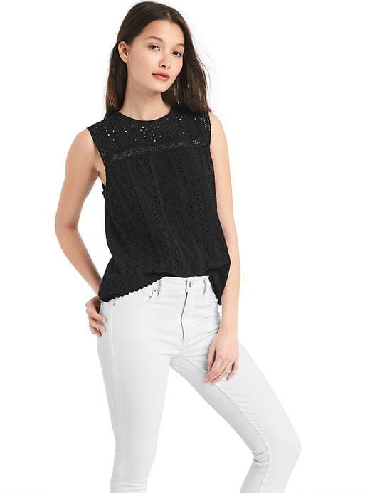 Gap Women Eyelet Lace Tank - True Black