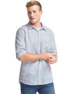 Gap Men Linen Cotton Stripe Standard Fit Shirt - Brilliant Blue