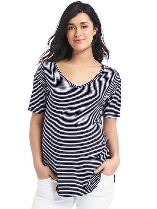 Gap Women Short Sleeve V Neck Vintage Wash Tee - Navy/white Stripe