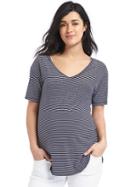 Gap Women Short Sleeve V Neck Vintage Wash Tee - Navy/white Stripe
