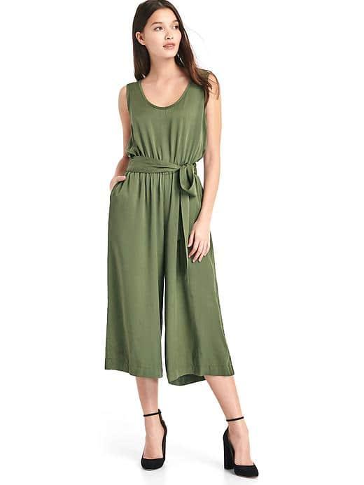 Gap Women Drapey Tie Belt Culotte Jumpsuit - Walden Green
