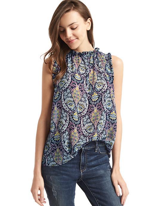 Gap Women Paisley Ruffle Blouse - Navy Print