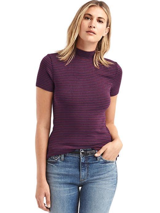 Gap Women Cozy Modal Stripe Mockneck Top - Red Stripe