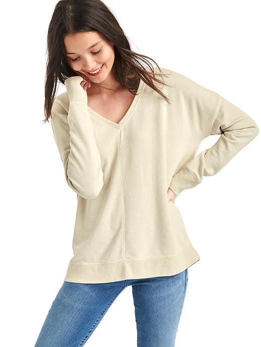 Gap Women French Terry V Neck Tunic Sweater - Stone