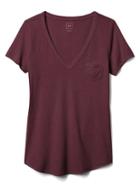 Gap Women Vintage Wash V Neck Tee - Burgundy