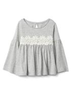 Gap Floral Crochet Waist Bell Tee - Light Heather Gray