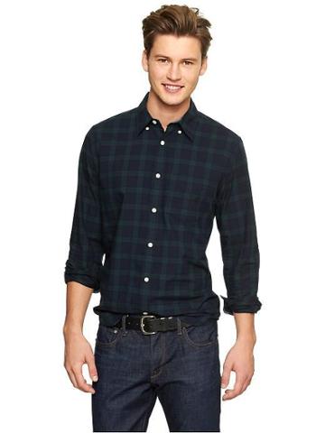 Gap Twill Holiday Plaid Shirt - Green Plaid