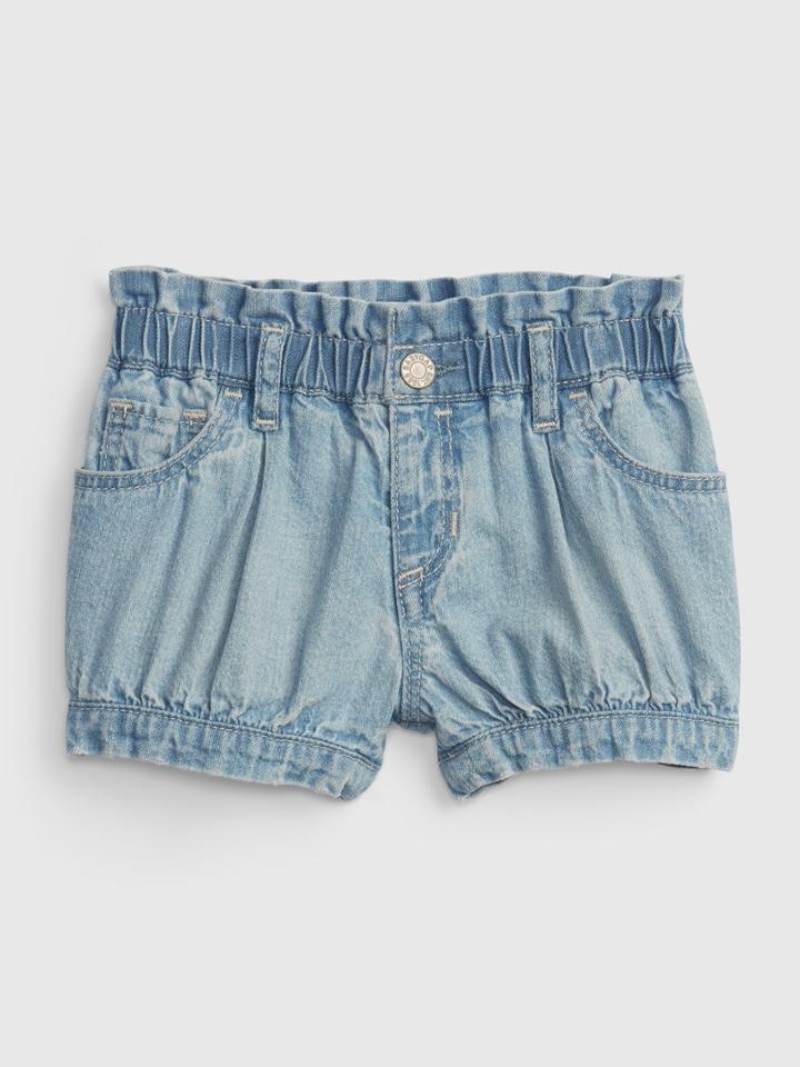 Baby 100% Organic Cotton Denim Bubble Shorts With Washwell