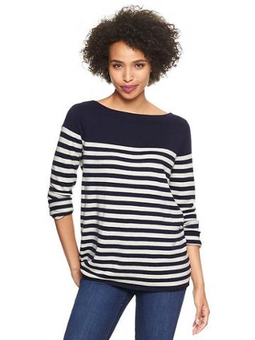 Gap Eversoft Envelope Neck Block Stripe Sweater - Off White