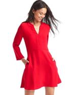 Gap Women Satin Fit & Flare Split Neck Dress - Red Sunset