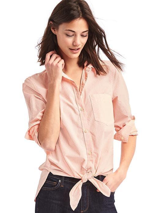 Gap Women Tie Front Mini Stripe Shirt - Peach Stripe