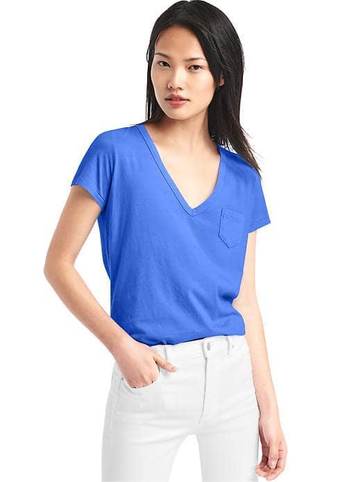 Gap Women Vintage Wash V Neck Tee - Admiral Blue