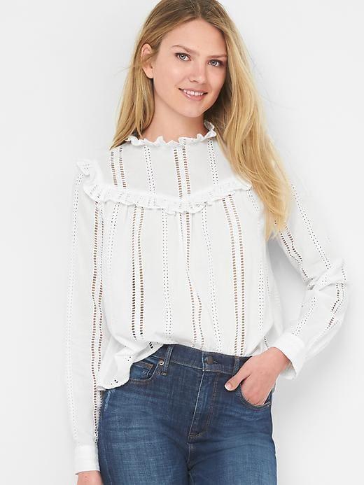 Gap Women Eyelet Ruffle Shirt - Optic White
