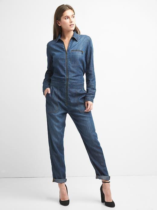 Gap Women Denim Utility Jumpsuit - Blue
