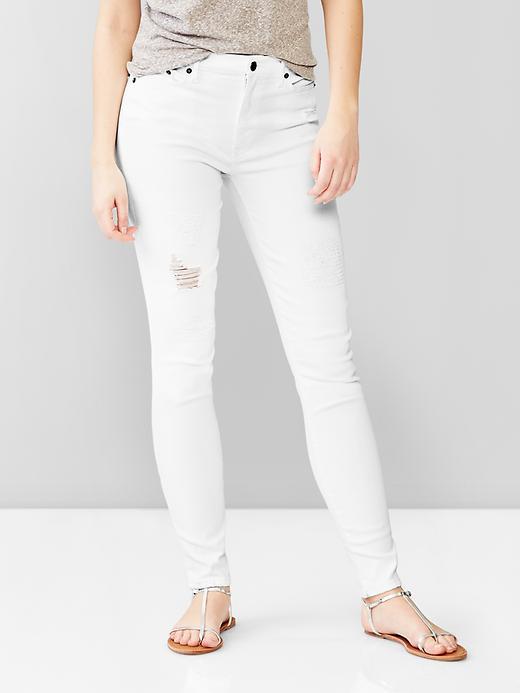 Gap 1969 Destructed Resolution True Skinny High Rise Jeans - White