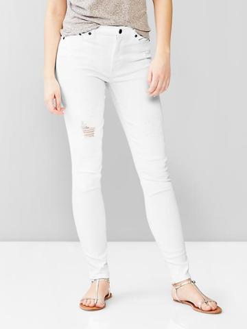 Gap 1969 Destructed Resolution True Skinny High Rise Jeans - White